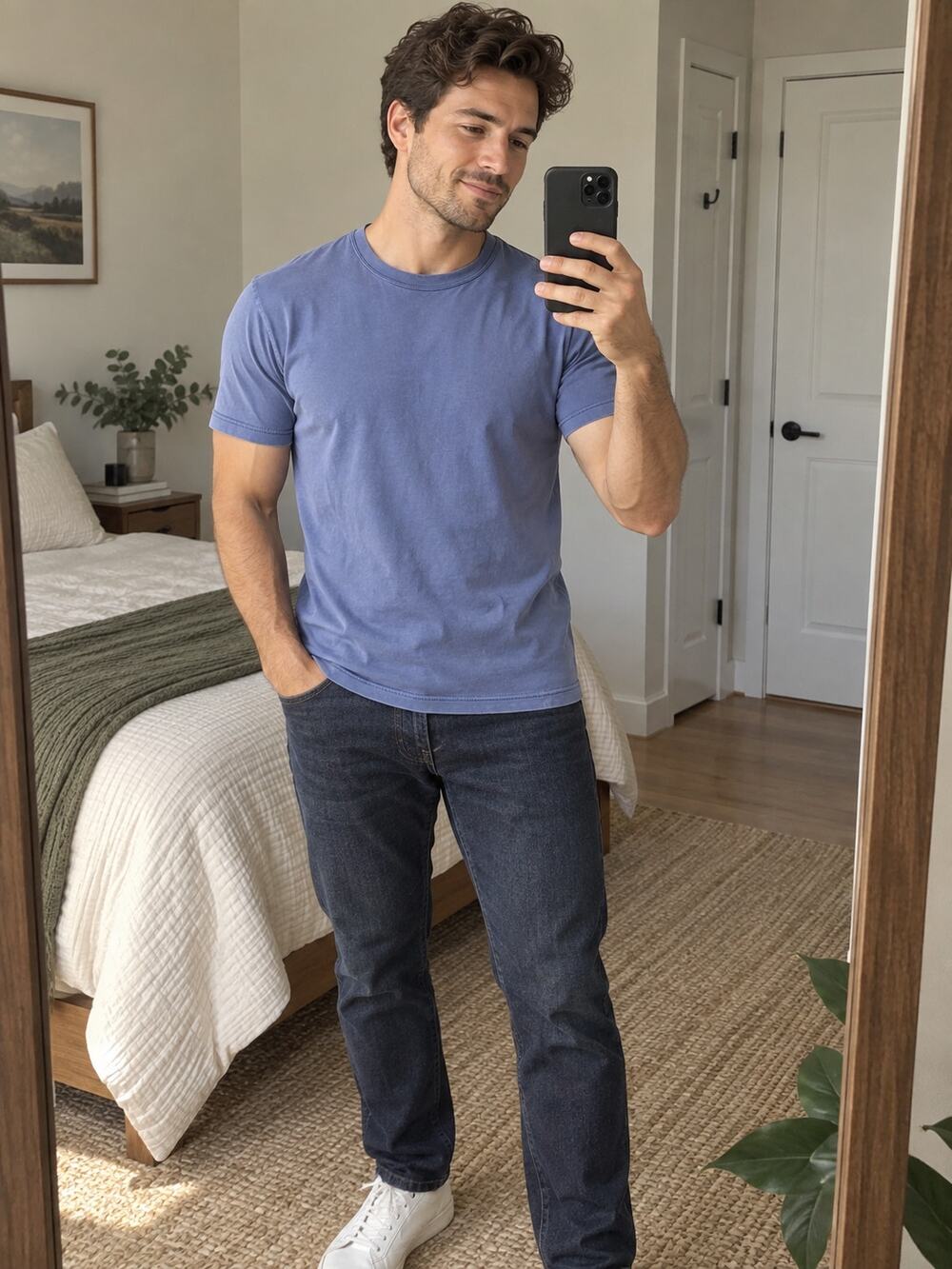 Mida Undici Mens Size M Blue Premium Cotton Crewneck T-Shirt Made in Italy